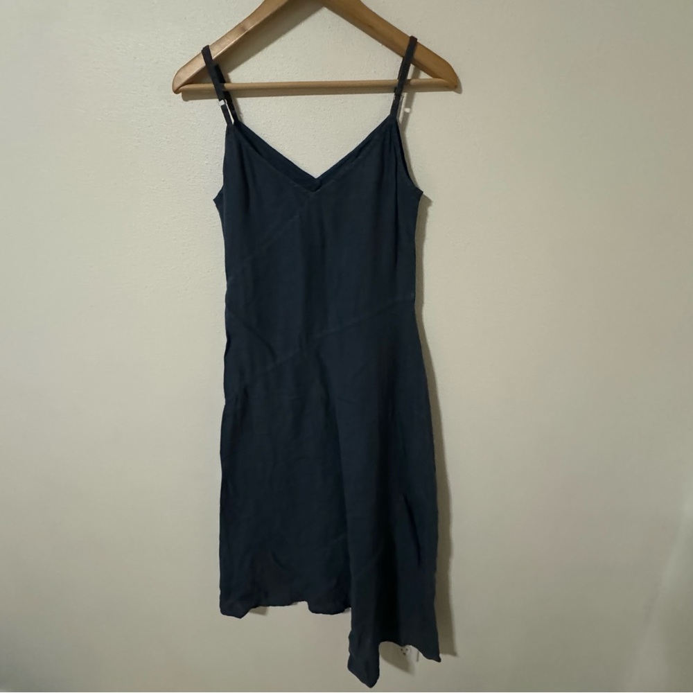 Flou Hemp Flax Asymmetric Hem Maxi Slip Dress Blue Adjustable Strap Fairy-S - Picture 2 of 8